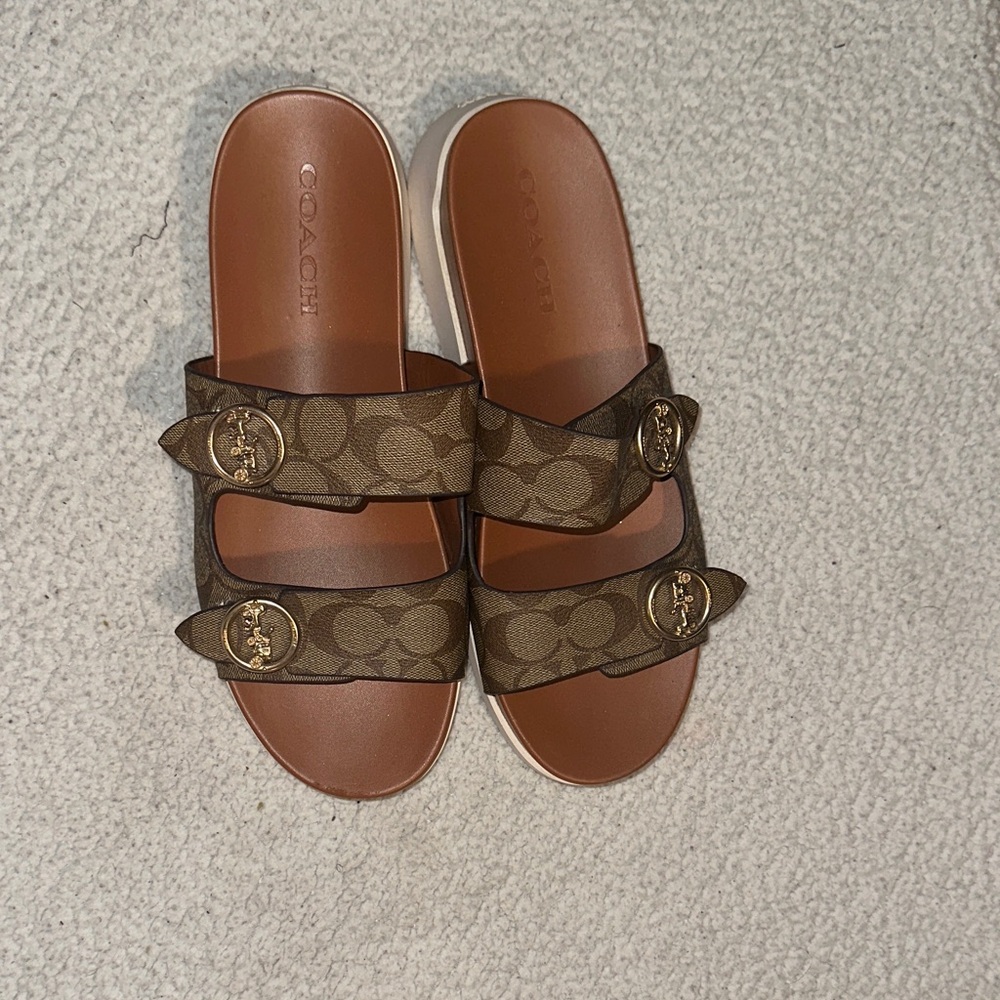 Coach Signature Brown Slide Sandals